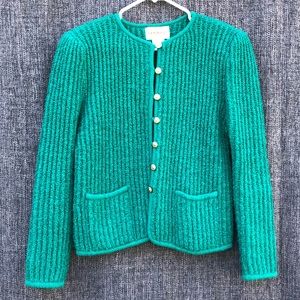 1980s green boucle knit button-up sweater